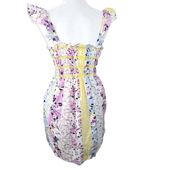 French Connection Blue White Smoched Floral Ruched Mini Dress - Picture 7 of 11